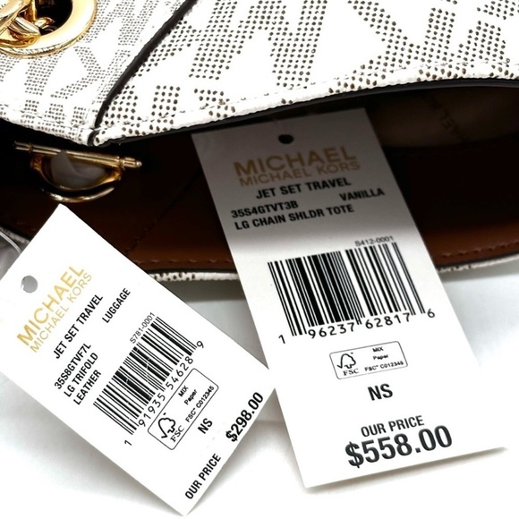 Michael Kors Large Jet Set Travel Chain Shoulder Bag & Trifold Wallet Vanilla - Picture 14 of 14